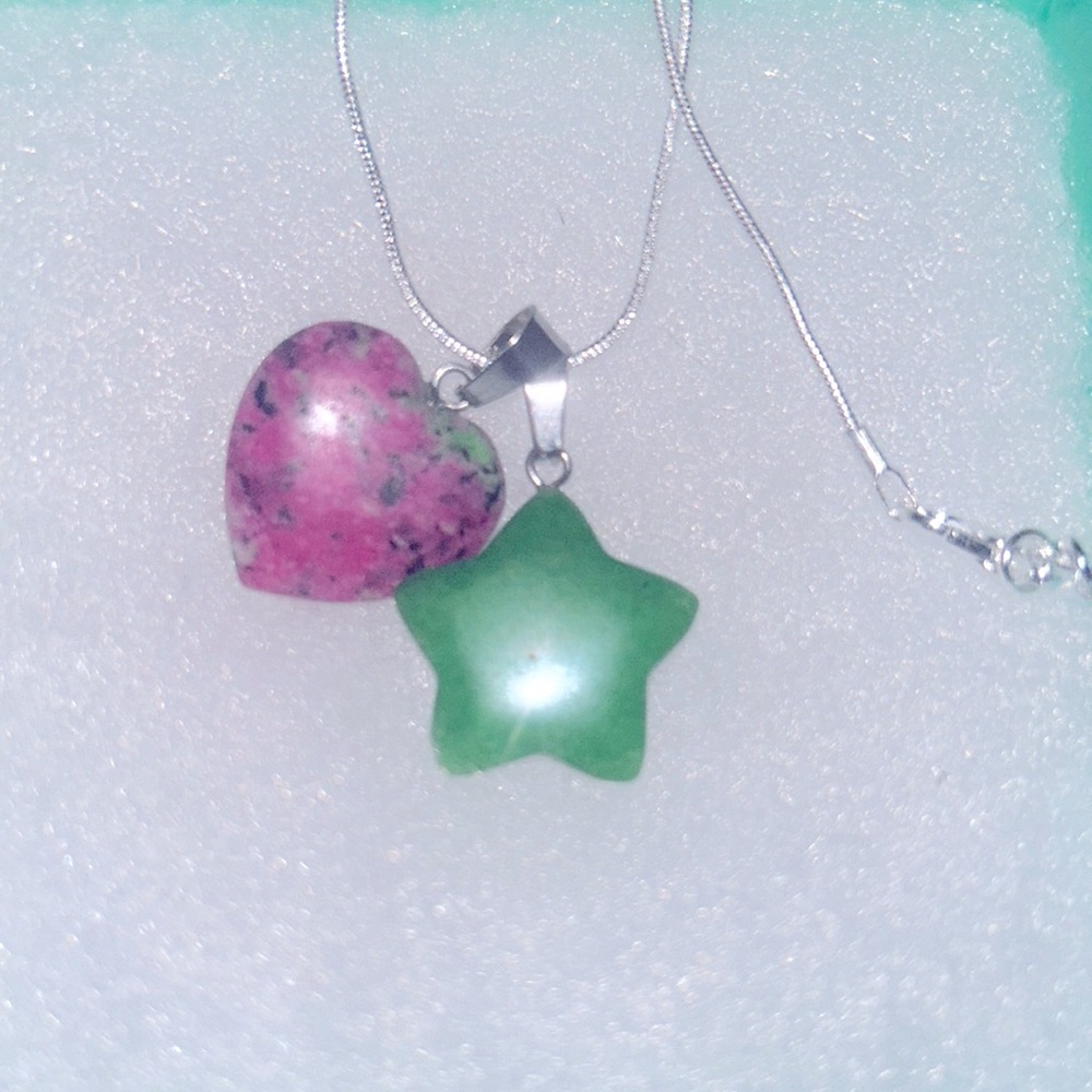 Boho hippie Cherry Quartz Star & Ruby in Zoisite heart ❤️ Sterling Silve…
